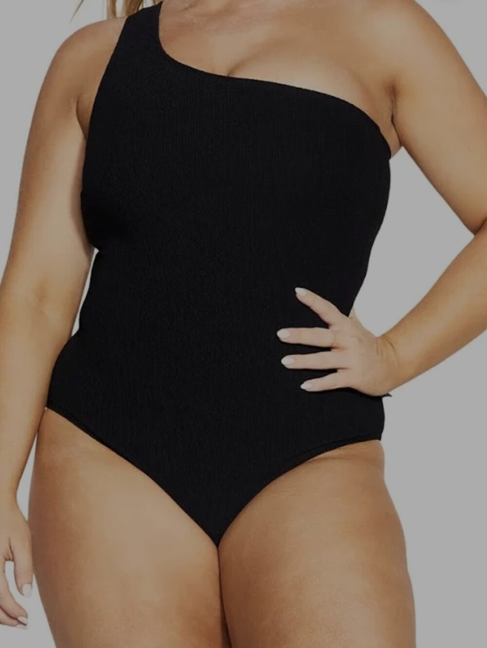 New! CITY CHIC Black Ribbed IZZY One Shoulder Swimsuit / Size 14 Plus